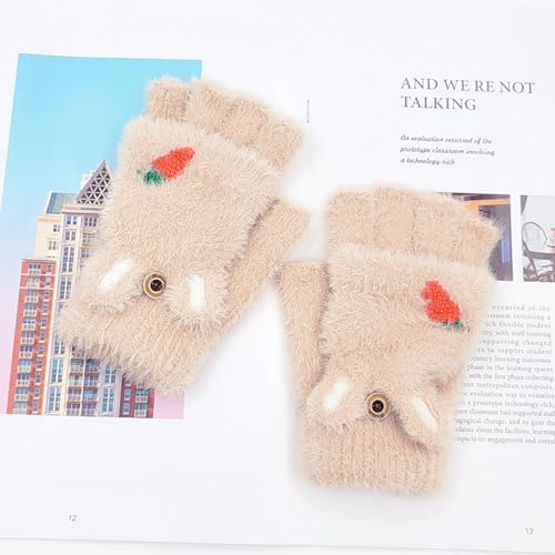 Women Winter Fingerless Glove Convertible Warm Mitten Girl Cartoon Half Finger Thermal Glove Knitted Warm Typing Glove4