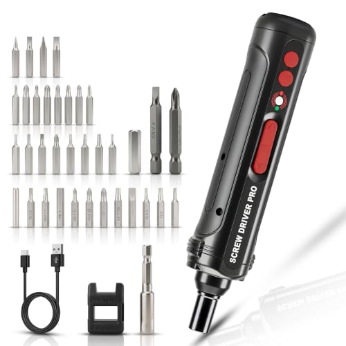 Image of TOMAHAWK T-SD-N-36pc 36-Piece Multipurpose Mini Handheld Screwdriver Set for Home-3.6V, Compact Reversible LED Indicator Electric Screwdriver for RC, Laptop, Phone, Computer Electronics