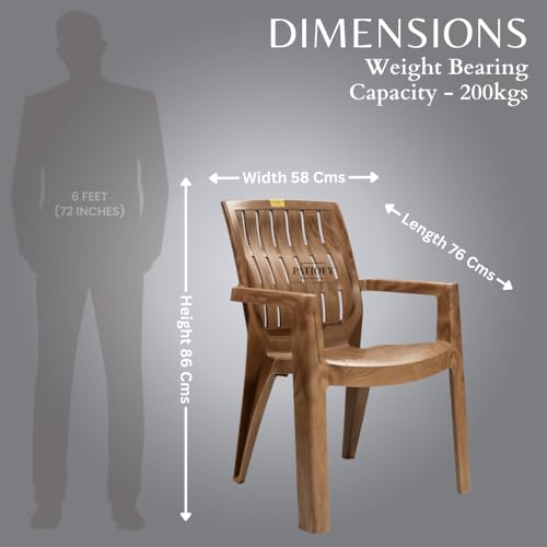 Image of Patiofy Plastic Chair Set of 4 for Home & Outdoor Use | Heavy Duty Comfortable Chair with Strong Legs | Stackable, Easy to Clean | Suitable for Living Room, Balcony (Pack of 4-Spino | Sandalwood)