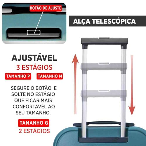 Mala de Viagem Média Chicago 23kg Rígida ABS com 4 Rodas duplas 360º e Trava de segredo númerico TSA