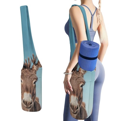 Sac de tapis de yoga en toile imprimé âne | Grand sac de rangement Pilates et plage