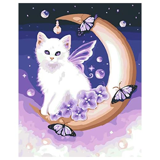 WJYMJJ Måla efter nummer kit för vuxen måne vit katt 40 x 50 cm gör-det-själv kanvas oljemålning kit för barn eller nybörjare med penslar akrylpigment ritning målning utan ram