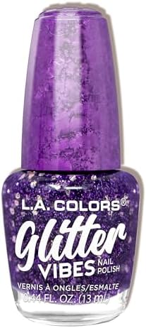 L.A. COLORS Glitter Vibes Nail Polish, Purple-Razzi CNL359