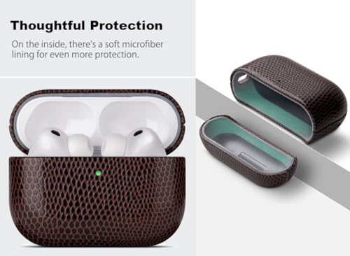 Image of Haobobro Handmade Case - for AirPods Pro 3 Case Cover - Selected Vegan Leather, Lizard Skin Texture, Drop Protective Hard Shell Cover for AirPods Pro 3rd Generation Earbuds - Coffee