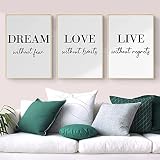 Trayosin 3er Premium Poster Set Dream Love Live Schwarz Weiß Wand Kunst...