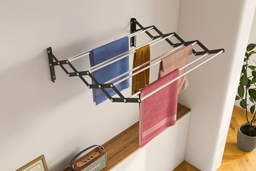 Image of UNOBRIGHT Foldable Wall Mounted Clothes Drying Stand | Heavy Duty Rust Free Stainless Steel Multi Rod Laundry Rack | 3 Feet, 8 Rods | Space Saving for Balcony, Bathroom & Laundry Room