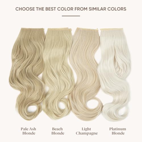 SARLA Invisible Wire Hair Extensions with 3 Clips Short Synthetic Wavy Curly Hairpiece Adjustable Transparent Headband for Women 14 Inch Platinum Blonde - Thumbnail 2