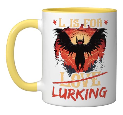 Mothman Valentines Day Quote, Cryptid Folklore Mothman Ceramic Mug, Yellow/White
