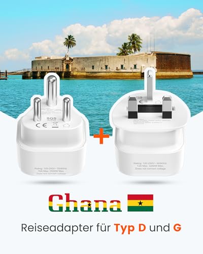 LENCENT Typ D und Typ G Kombi-Reiseadapter für Malediven Sri Lanka Tansania Sansibar Afrika Dubai Namibia Ghana Indien Reisesteckdose Reisestecker Steckdose Netzadapter Stecker Adapter Stromadapter