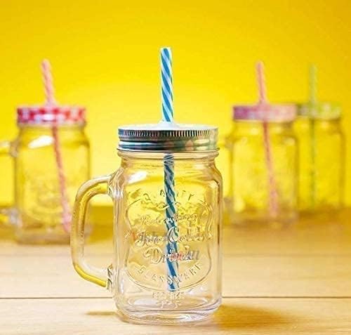 Image of 400ml Glass Sipper Mug with Leather Grip Sleeve - Leak-Proof Lid & Straw | Reusable Tumbler for Hot & Cold Beverages, Water, Juice, Coffee | Home, Bar, Office Use (Mason JAR)