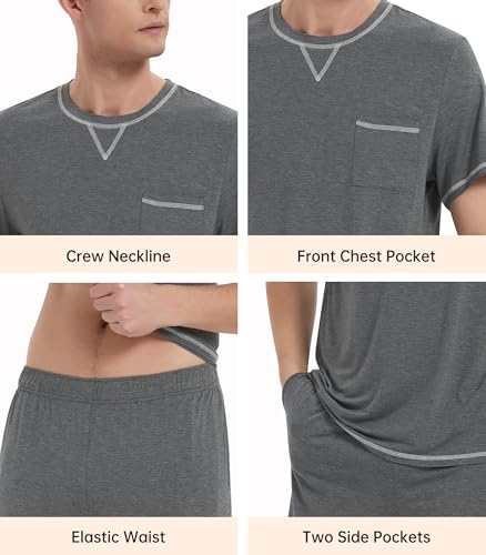 NACHILA Men's Pajamas Set -Viscose made from Bamboo,Cooling Sleepwear Raglan Top and Pajamas Shorts Soft Lounge Set4