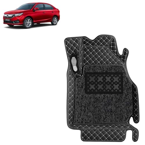 Image of KINGSWAY Accessories Premium 7D Car Floor Mats Only Compatible with Honda Amaze (Manual Transmission) Year 2023 to 2024, Set of 3 Pcs, 100% Waterproof & Washable 7D Car Foot Mats, Classic Black