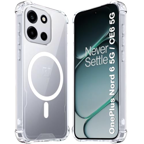 Image of TheGiftKart Shockproof Ultra-Hybrid Back Cover Case for OnePlus Nord 6 5G / CE 6 5G Compatible with MagSafe | 360 Degree Protection | Crystal Clear Hard Back Cover Case (Transparent Bumper)