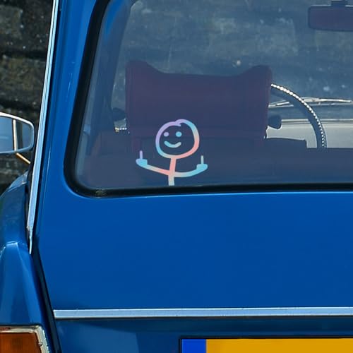Image of KITUREK Car Fuck You Meme Vinyl Sticker Decal, Colorful, Large | Funny Personalised Cartoon Middle Finger Sticker, Fit for Cars Windows Bumpers Trucks Motorcycles or Any Other Smooth Surface