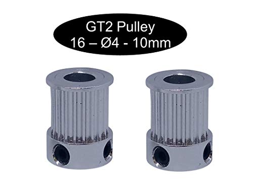 2 x GT2 with 10 mm width 12, 16, 18, 20, 24, 26, 28, 30, 32, 36, 40 or 60 tooth pulley pulley depending on your choice, GT2 16Z Ø4mm, 1