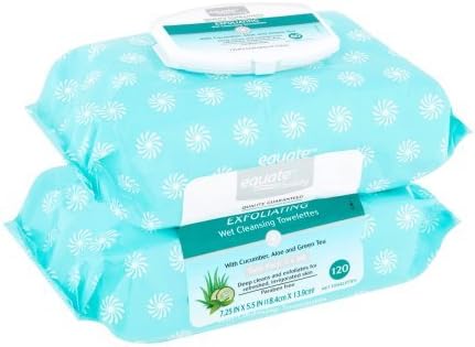 Equate Beauty Exfoliating Wet Cleansing Towelettes, 60 Ct, 2 Pk