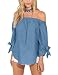 Just Quella Women's Off The Shoulder Top Blouse 8422 (XL, Light Denim)