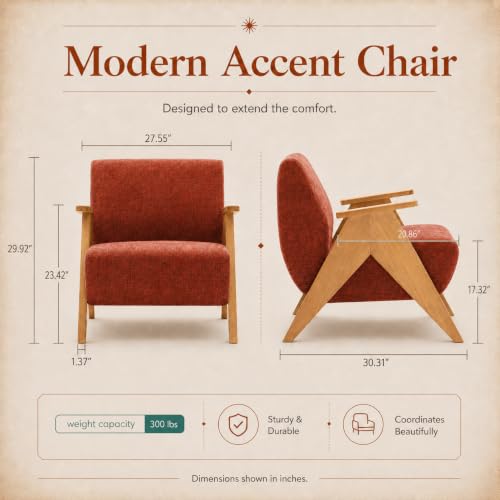 Condition photo showing New/Like New for tqhoq mid century accent chair wood frame chenille solid wood armchair