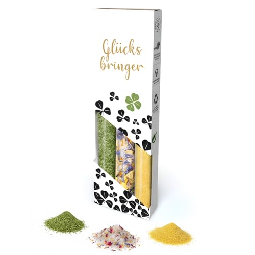 3er Set Gewürze „Glücksbringer“ – Lieblingskräuter Salz, Blütensalz & Zitronen Ingwer Salz...