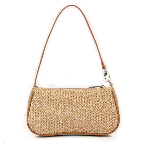 GL-Turelifes Summer Shoulder Bag Small Straw Bags Beach Bag Casual Clutch Shoulder HandBag with Zipper Closure for Women