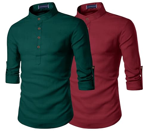 Image of Zombom Men's Combo Cotton Polyester Blend Solid Full Sleeve Straight Regular Fit Mandarin /Chinese Collor Kurta (Pack of 2)