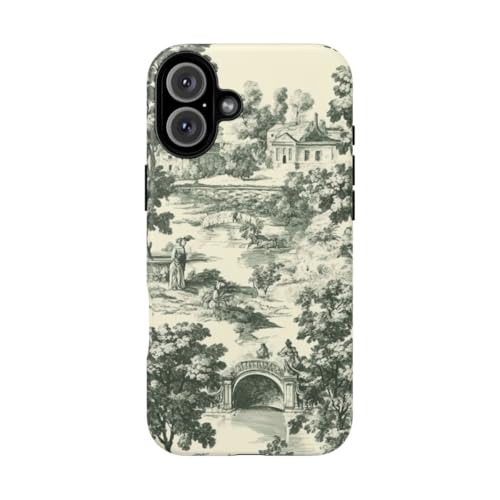 Coque iPhone 16 Plus rigide mate motif toile de campagne verte