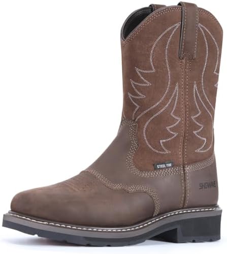Showave Steel Toe Cowboy Boots for Men Western Square Toe Work Bo...