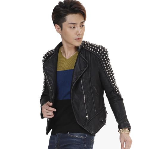 Fashion SX Men's Rock Punk Nailed Motorcycle Leather Jacket Classic Vintage Club Bike Jacket4