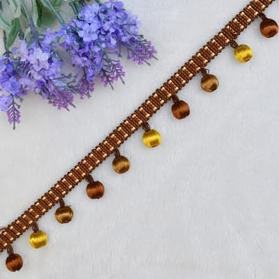 Curtain Tassels，Tassels for Sewing， 1 Yards Hanging Ball Fringe Trim Beaded Trim for Crafts Curtain Sofa Table Decoration(Golden Yellow)