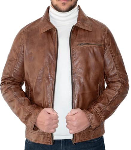 Image of 100% Genuine Soft Sheepskin Leather Jackets for Men, Motorcycle Jacket Mens Winter Jacket, Windproof Mens Coat