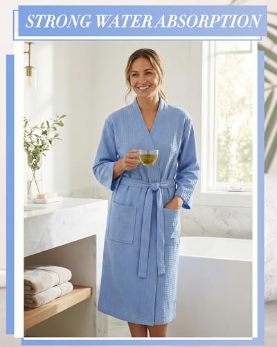Image of Panitay Women's Waffle Knit Robes Thin Spa Bath Robe Bulk Hotel Lightweight Commercial Soft for House Shower Party