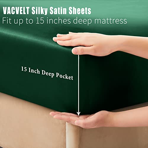 VACVELT 4pcs Emerald Green Satin Sheets King Set, 15-Inch Deep Pocket by VACVELT - Used condition - Image 4