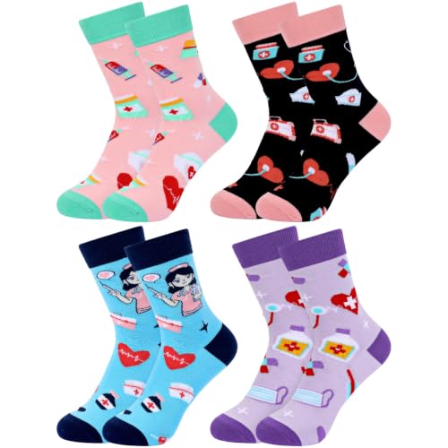 Image of Zuimei 4 Pairs Funny Cotton Womens Socks for Women (purple pink blue black)
