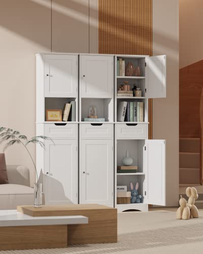 Gizoon 67" H Bathroom Storage Cabinet Organizer W/ 2 Doors & 1 Drawer, Tall Slim Freestanding Linen Tower W/Adjustable Shelves For Home, Versatile, Anti-Tipping #TOP3
