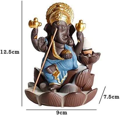 Miniatura 3 de Quemador de incienso Ganesha de reflujo de arena morada, emblema de elefante de Dios, auspicioso y exitoso, soporte de incienso de cerámica para