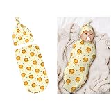 Cute Cartoon Lions Baby Stuff Newborn Swaddle and Hat Set Stretchy Soft Kings Baby Receiving Blanket