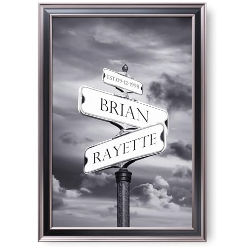 Street Sign Black and White Framed Arts Gift Your Names,the Date and romantic verses or write your own message Gift for Anniversary.With Different Frame Styles Framed Size:33 5/8X23 5/8 inches