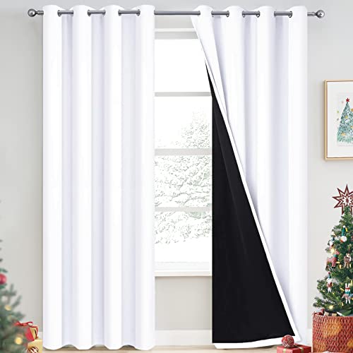 Image of Yakamok 2 Thick Layers Pure White 100% Completely Blackout Curtains Thermal Insulated Room Darkening Drapes for Bedroom(52Wx84L, Pure White, One Pair)
