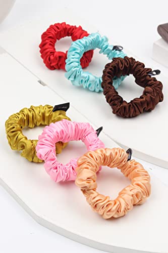 Image of Premium Satin Scrunchies for Women | Hair Bands, Ponytail Holders & Rubber Bands | Skinny, Fluffy, No-Damage Hair Ties | Girls Hair Accessories | Small Size | Pack of 6