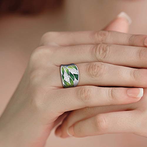 Santuzza 925 Sterling Silver Bamboo Leaves Ring Handmade Enamel Leaf Pattern Ring for Women4