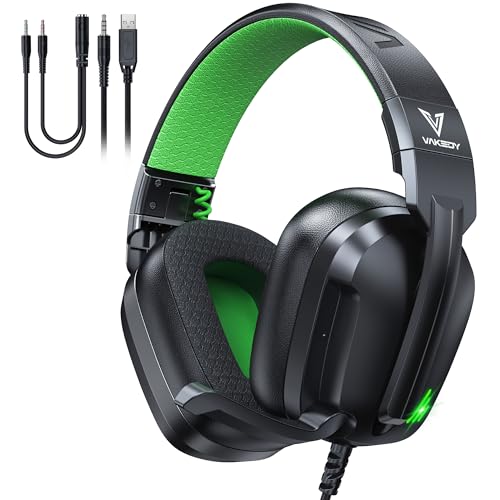 Image of Vakedy Wired Gaming Headset for Xbox,PS5,PS4,PC,Switch, RGB 50mm Drivers | Foldable lightweight frame, plush memory foam cushions, clear chat, quick mute /volume wheel and USB-powered RGB glow