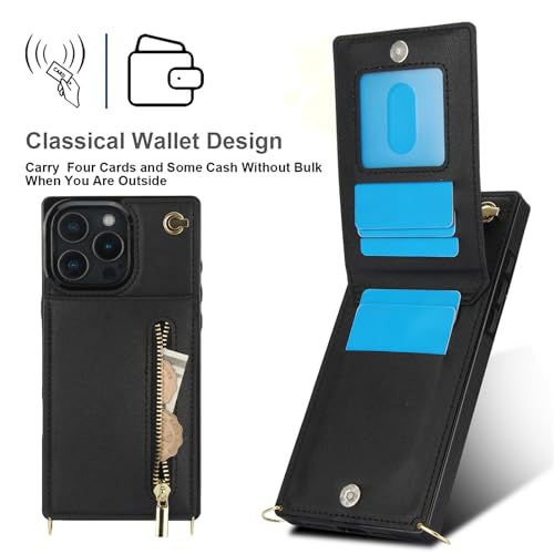 Ysnzaq Wallet Case for iPhone 16 Pro Max 6.9" with Crossbody Lanyard Strap & Credit Card Holder for Women PU Leather Zipper Purse Flip Cover Case for iPhone 16 Pro Max/Apple 16 Pro Max. XK-Black - Image 4