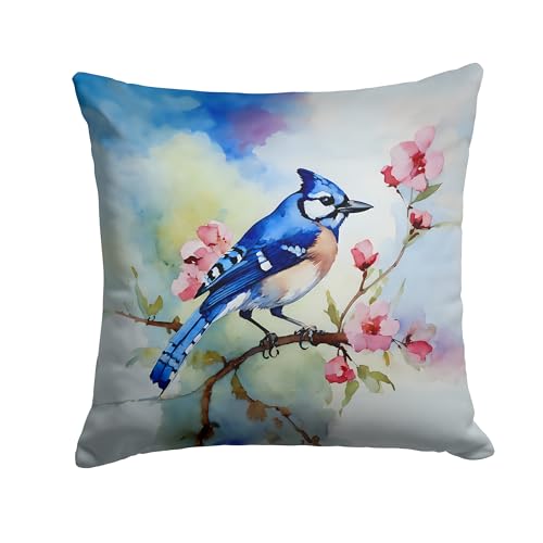 Caroline's Treasures Blue Jay Throw Pillow Machine Washable, Indoor Outdoor Decorative Pillow for Couch, Bed or Patio, 14Hx14W