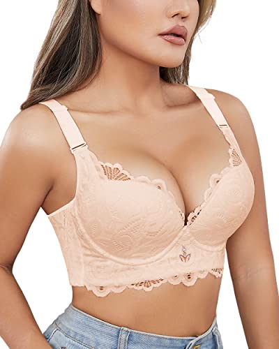 Mirgoo Push Up Bra For Women Plus Size Lace Bras Underwire Brassiere(Beige,42C) #TOP1