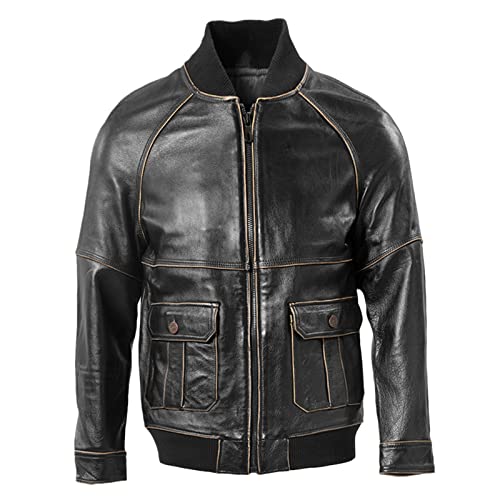 SXBYIAEG Men Leather Jacket Raglan Shoulder Black Cowhide Brown Leather Coat Autumn steampunk buy now online