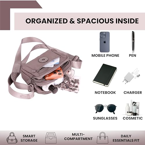 Image of TS WITH TECHSUN Small Crossbody Shoulder Bag for Women, Multi-Pocket Nylon Travel Handbag Messenger Purse, Adjustable Strap, Lightweight, Zipper Closure (21(L) X 16(H) X 9 (W) CM)