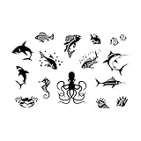 Decoración de vinilo para paredes Animales marinos Pesca Tienda Acuario 32x49.3cm Incluye kit de película de transferencia Negro