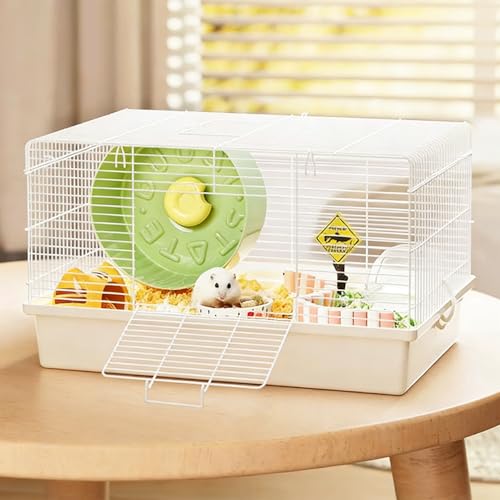 高級ワイヤーハムスターケージ 広々空間 小動物ケージ 通気性 お手入れ簡単 組み立て済み 幅広メタルメッシュ ホワイト 透明視認性、ハムスター、ハリネズミ、モルモットなどの小動物に最適サイズ、メッシュ素材でかわいい、持ち運びに便利