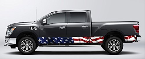American Flag Waving Rocker Panel Graphic Decal Wrap Kit for Truck SUV (8 inch x 22 Foot)