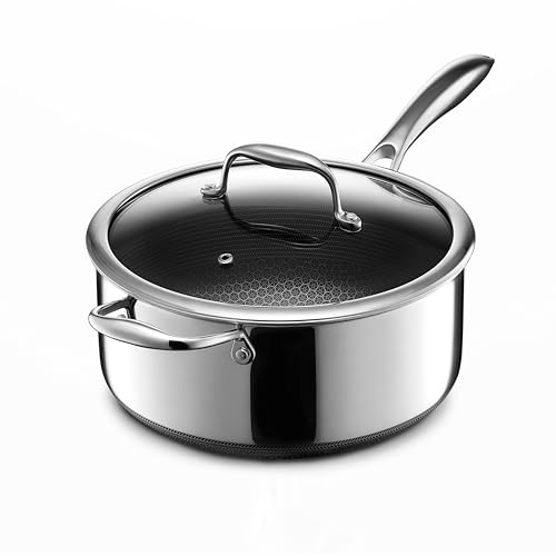 Image of HexClad 5 Quart Hybrid Nonstick Sauce Pan Pot with Lid, Stay-Cool Handle, Dishwasher Safe, Induction Ready, Compatible with All Cooktops